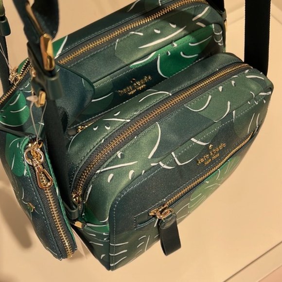 Kate Spade Chelsea Monstera Leaves Printed Nylon Camera Bag Green Multi - Picture 12 of 16